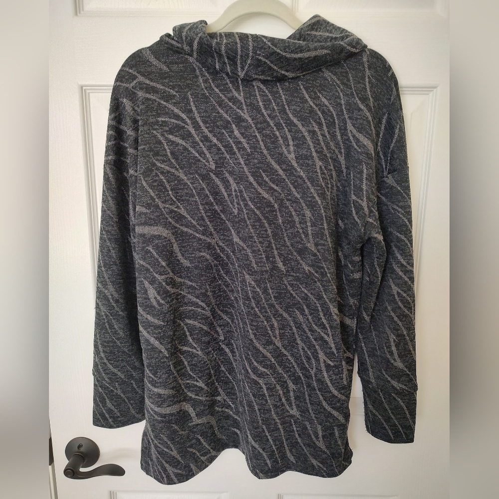 Jones New York Cowl Neck Metallic Swirl Gray Sweater Side Zips M